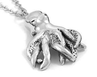 Octopus Pendant Necklace, Handmade Ocean Jewelry in Polished Pewter