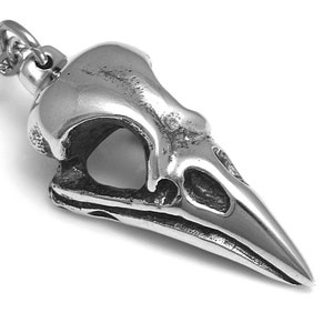 Magpie Skull Pendant Necklace, Metal Bird Head Charm, Handmade Jewelry