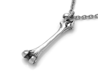 Small Femur Bone Charm Necklace, Human Anatomy Jewelry