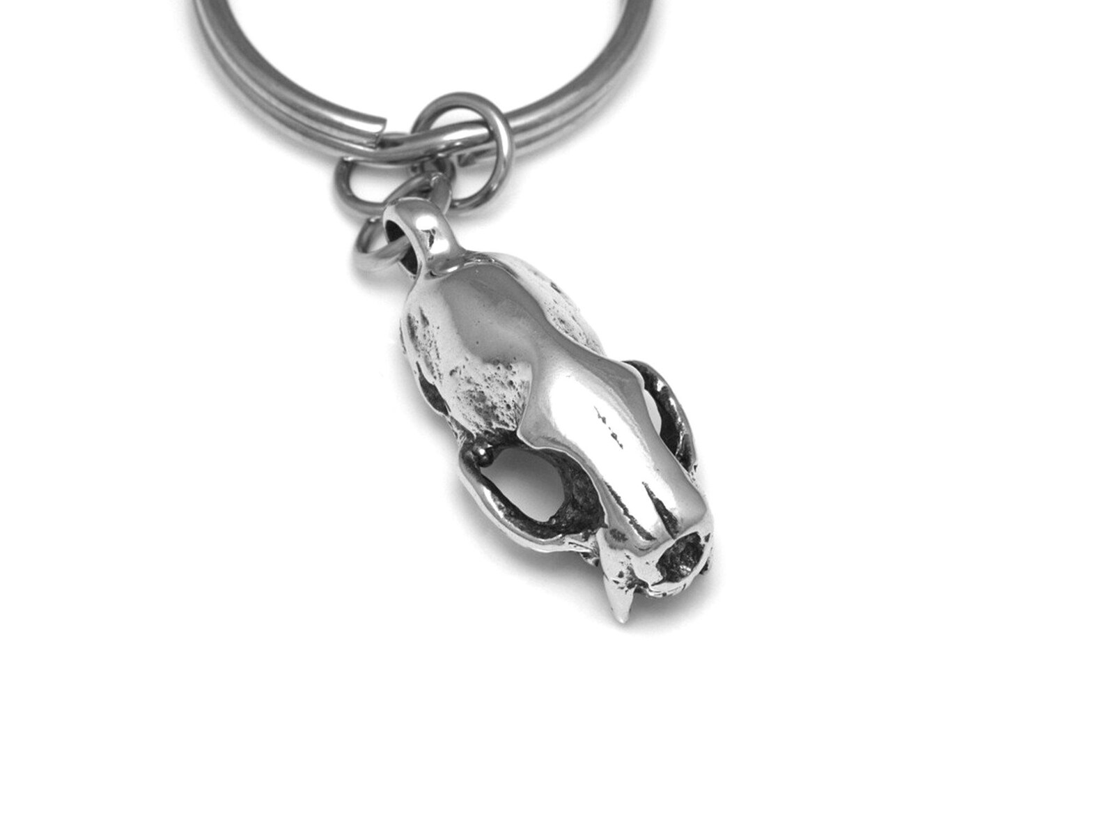 Weasel Key Chain Metal Weasel Skull Keychain, Polished Pewter, Hand Carved Animal Charm ...