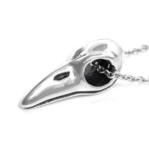 Small Bird Skull Necklace, Raven Crow Charm, Sterling Silver Jewelry