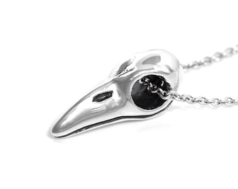 Small Bird Skull Necklace, Raven Crow Charm, Sterling Silver Jewelry