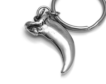 May include: Silver bear claw keychain with a silver key ring.