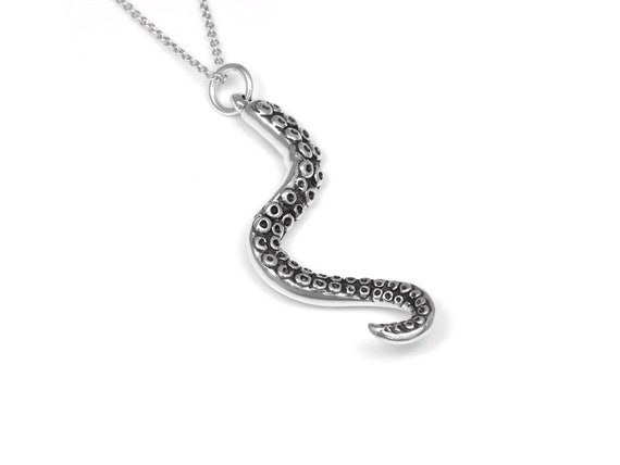 Sterling Silver Octopus Tentacle Necklace, Handmade Animal Jewelry
