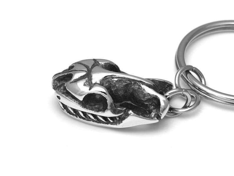 Pu&ograve; includere: Un portachiavi d'argento con un ciondolo a forma di teschio dettagliato. Il teschio &egrave; in metallo e ha una superficie testurizzata.