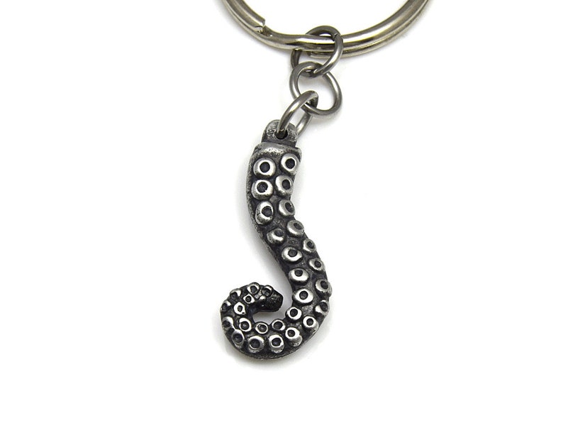Handamde Squid Arm Key Holder Octopus Tentacle Keychain in Pewter