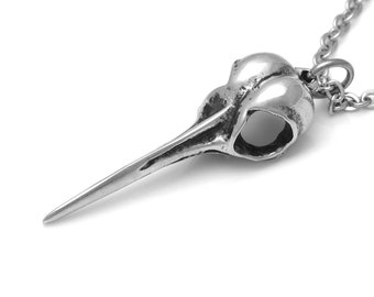 Hummingbird Skull Pendant Necklace, Bird Charm Jewelry