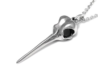 Sterling Silver Hummingbird Skull Charm Necklace, Bird Jewelry