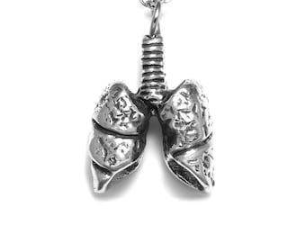 Lungs Necklace with Trachea, Human Respiratory System Charm, Anatomy Jewelry