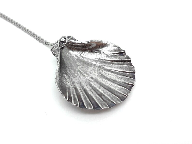 Scallop Necklace in Pewter Sea Shell Pendant Beach Jewelry Etsy