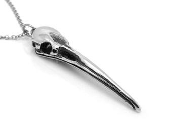 Kiwi Skull Necklace, Handmade Bird Head Pendant Necklace in Pewter