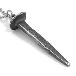 2 Inch Old Nail Style Necklace, Handmade Oxidized Pendant in Pewter