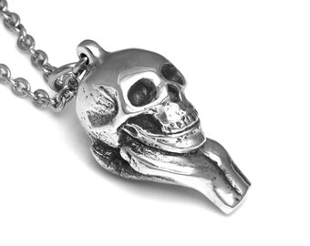 To Be or Not to Be, Shakespeare's Hamlet Inspired Pendant Necklace with Hand Holding Skull