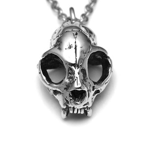 Cat Skull Necklace, Handmade Goth Pendant, Kitty Lover Gift, Veterinarian Jewelry image 2