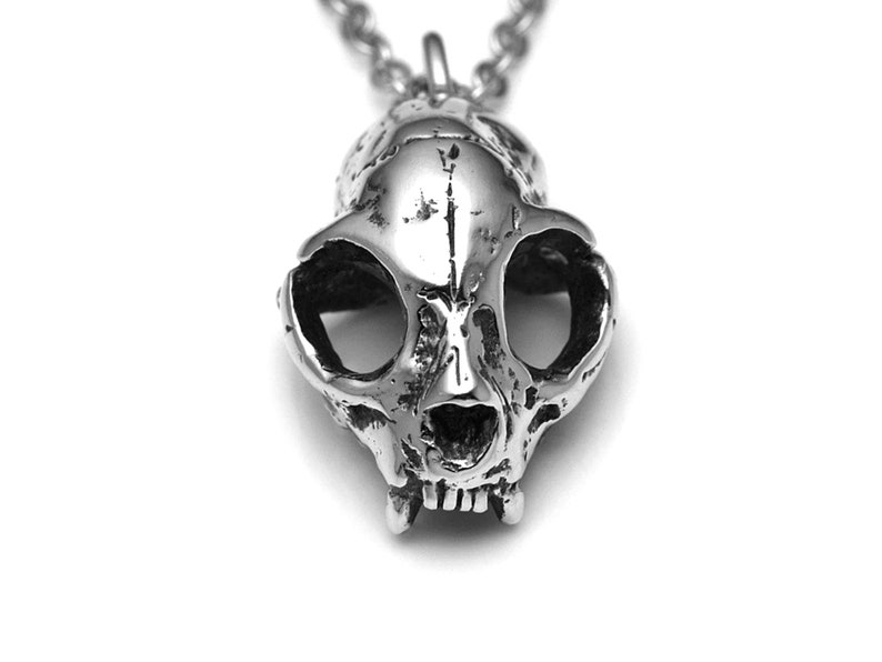 Cat Skull Necklace, Handmade Goth Pendant, Kitty Lover Gift, Veterinarian Jewelry image 2