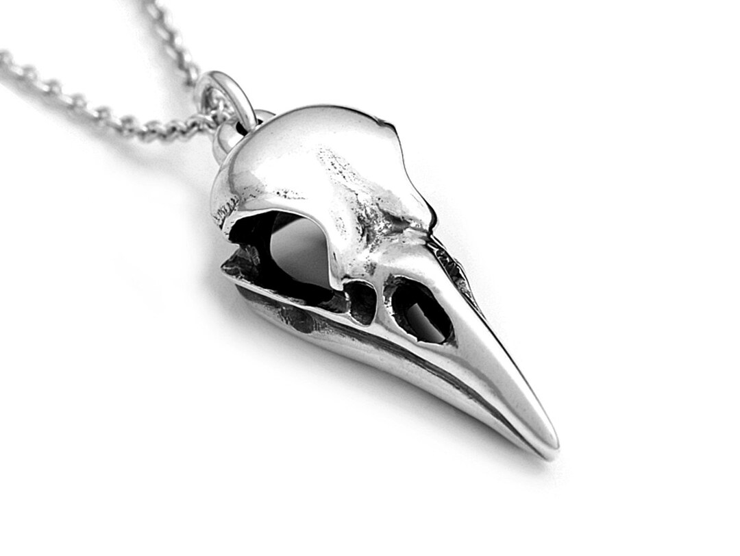 925 Sterling Silver Raven Crow Bird Skull Pendant – Gothic, Handmade, Unisex