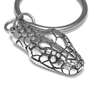 Snake Head Keychain, Serpent Reptile Keyring in Pewter