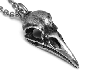 Antiqued Small Bird Skull Necklace, Handmade Bird Pendant, Pewter Jewelry