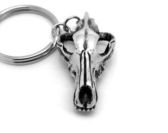 Porte-clés fait main tête de mort en étain sur porte-clés de 30 mm