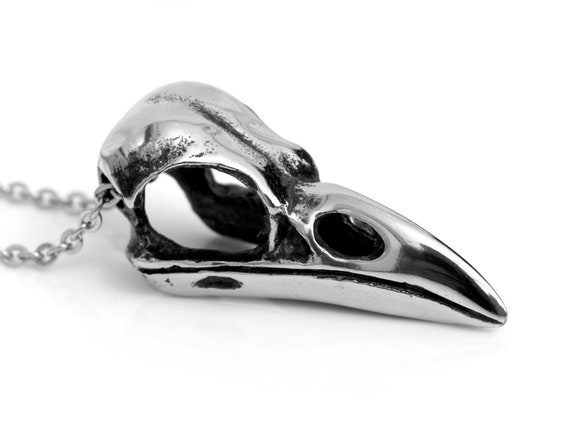 Raven Skull Crow Pendant Medieval Steampunk Goth Necklace Silver Gothic Jewelry 