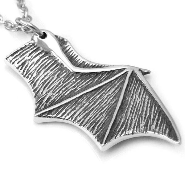 Bat Wing Necklace, Vampire Pendant Jewelry, Animal Charm in Pewter