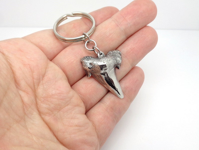 Metal Shark Tooth Keychain in Pewter Handmade Animal Fang Key Etsy