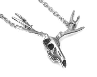 Deer Skull Necklace, Animal Jewelry, Cranium and Antlers Pendant