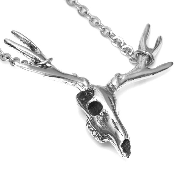 Deer Skull Necklace, Animal Jewelry, Cranium and Antlers Pendant