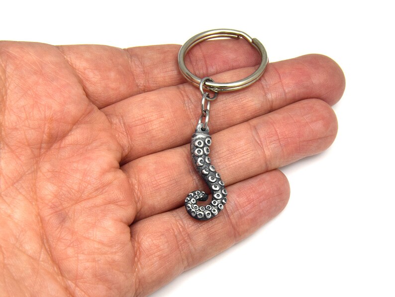 Handamde Squid Arm Key Holder Octopus Tentacle Keychain in Pewter