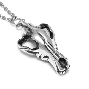 Gray Wolf Skull Pendant Necklace, Handmade Animal Bone Charm Jewelry