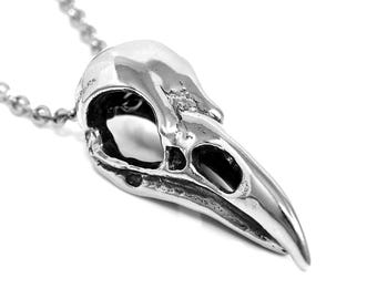Raven Skull Necklace, Metal Bird Pendant, Steampunk Jewelry