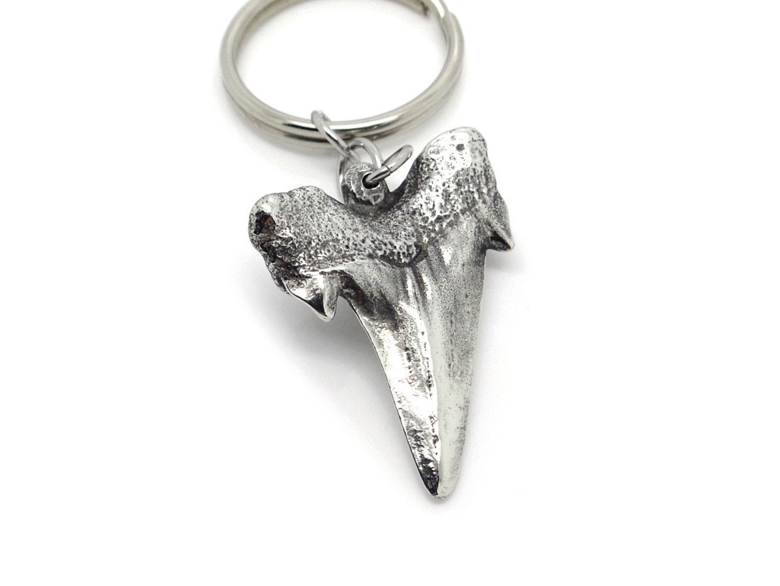 Metal Shark Tooth Keychain in Pewter Handmade Animal Fang Key Etsy
