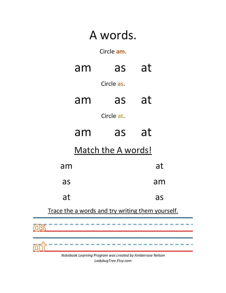two letter sight word workbook worksheets for learning to etsy