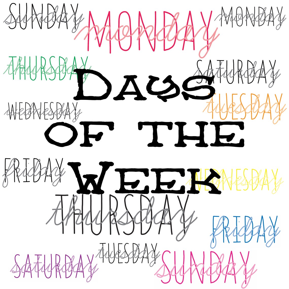 Days of the Week Handwriting Cursive Clip Art for Commercial | Etsy
