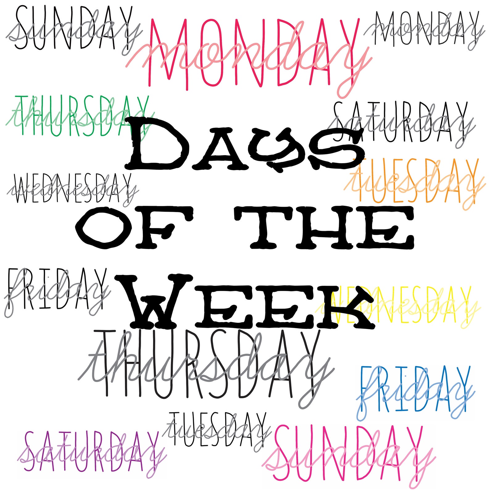 Days of the Week Handwriting Cursive Clip Art for Commercial | Etsy