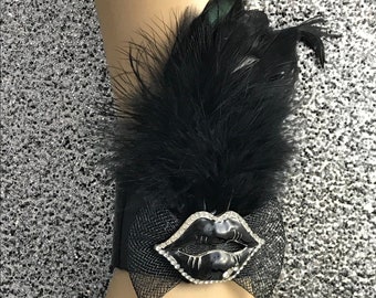 Leather “Kiss It” Bling Feather Bracelet