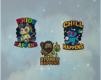 Happens Sticker 3-Pack - Stoned, Chill, Pride Happens - Voodoo Doll Vinyl Stickers