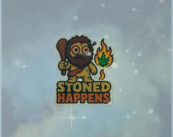 Stoned Happens Caveman Sticker - Voodoo Doll Style Vinyl Sticker 2.5”