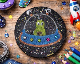 Galactic Gaze - mixed media on 7.5” round canvas
