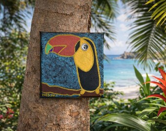 Whimsical Toucan Canvas Art (4” x 4”)