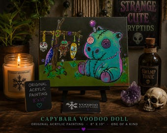 Original Capybara Voodoo Doll Painting – Creepy Swamp Art 8"x10"