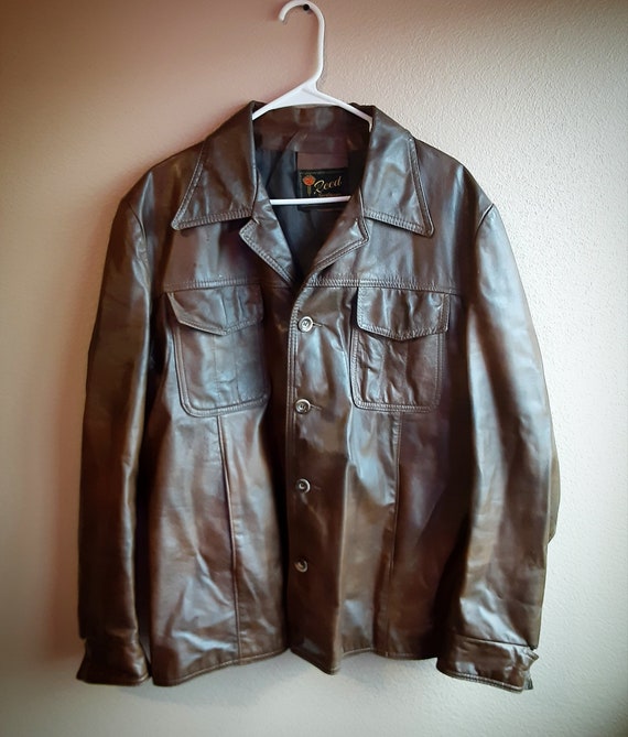 Mens Vintage Leather Shirt Jacket