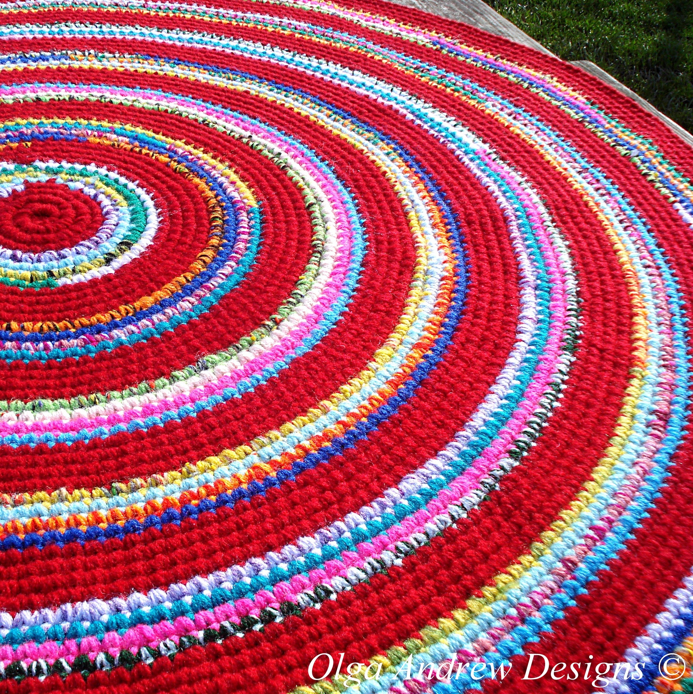 Round Crochet Area Rug Floor Red Rugs