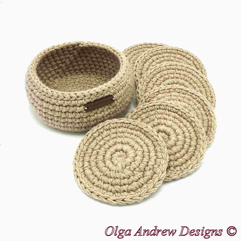 Coaster crochet set of 4, 6, 8, 10 with holder, crochet coasters with holder, men coasters, coaster set for office or home, coffee coasters, tea coasters, drink coasters, thick coasters, soft coasters, table coasters, OlgaAndrewBoutique