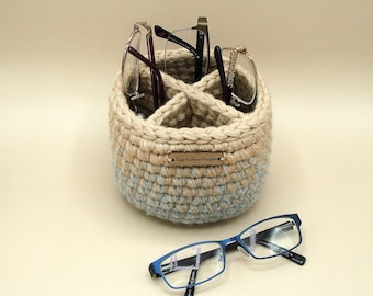 Soft eyeglass organizer 4 compartment, multiple pair glasses divided holder stand, divided eyeglass holder, bedside phone and glasses holder