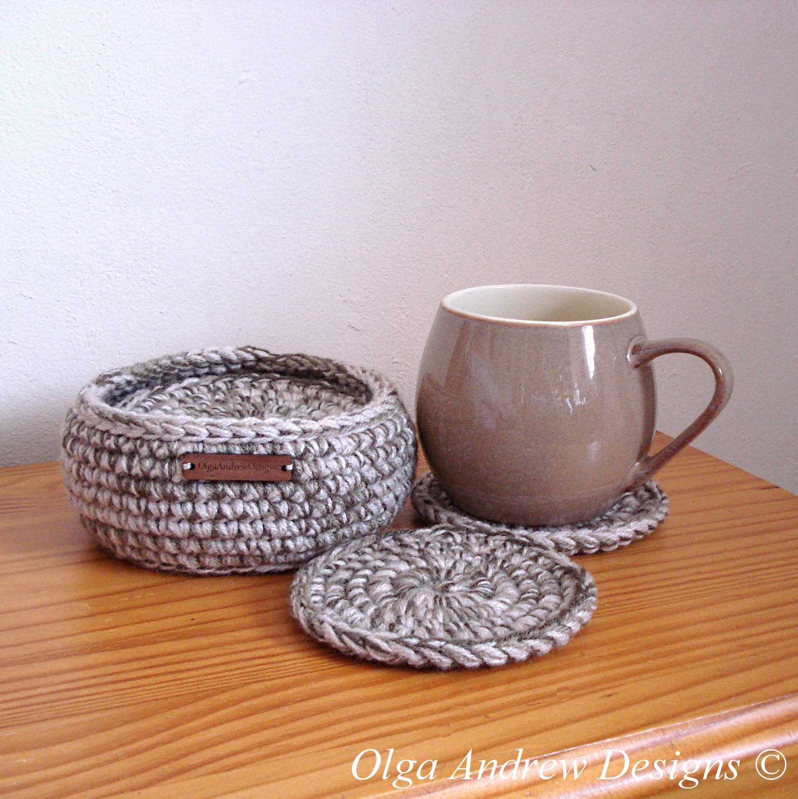 Rustic Crochet Coasters With Holder Drink Coaster Set Etsy