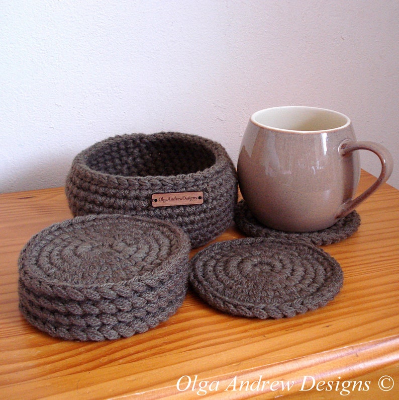 Six crochet coasters with holder coaster set coaster for | Etsy