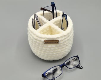 Soporte para teléfono y gafas de 3-4 compartimentos, organizador de gafas redondo mediano dividido, soporte suave para múltiples gafas