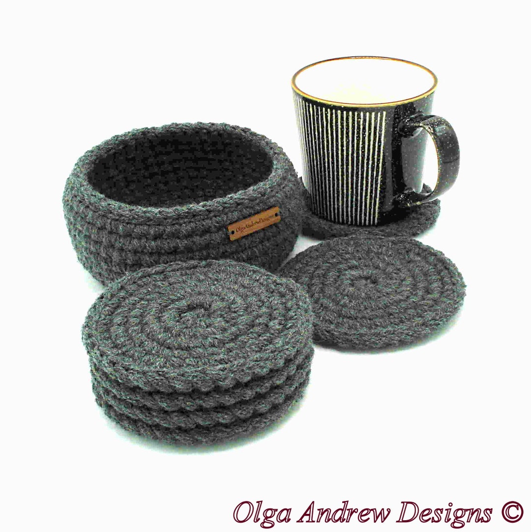 32 Colors Crochet Coaster Set of 4-10 & Holder, Crocheted Coasters With ...