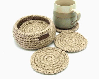 32 colors crochet coaster set 4-10 & holder, crocheted coasters with holder, mug rugs